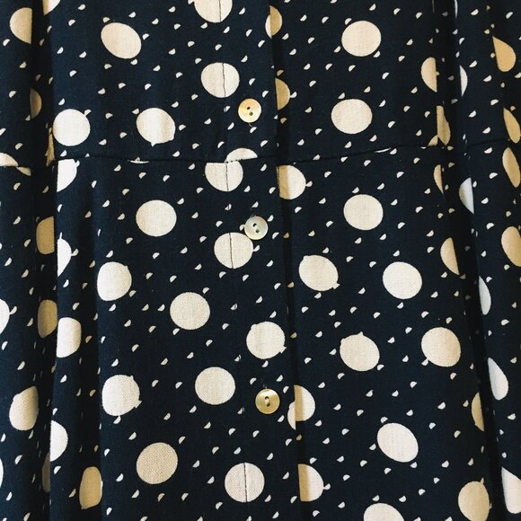 Linen Blend Polka Dot Button Down Puff Sleeve Maxi Dress - Picture 6 of 16